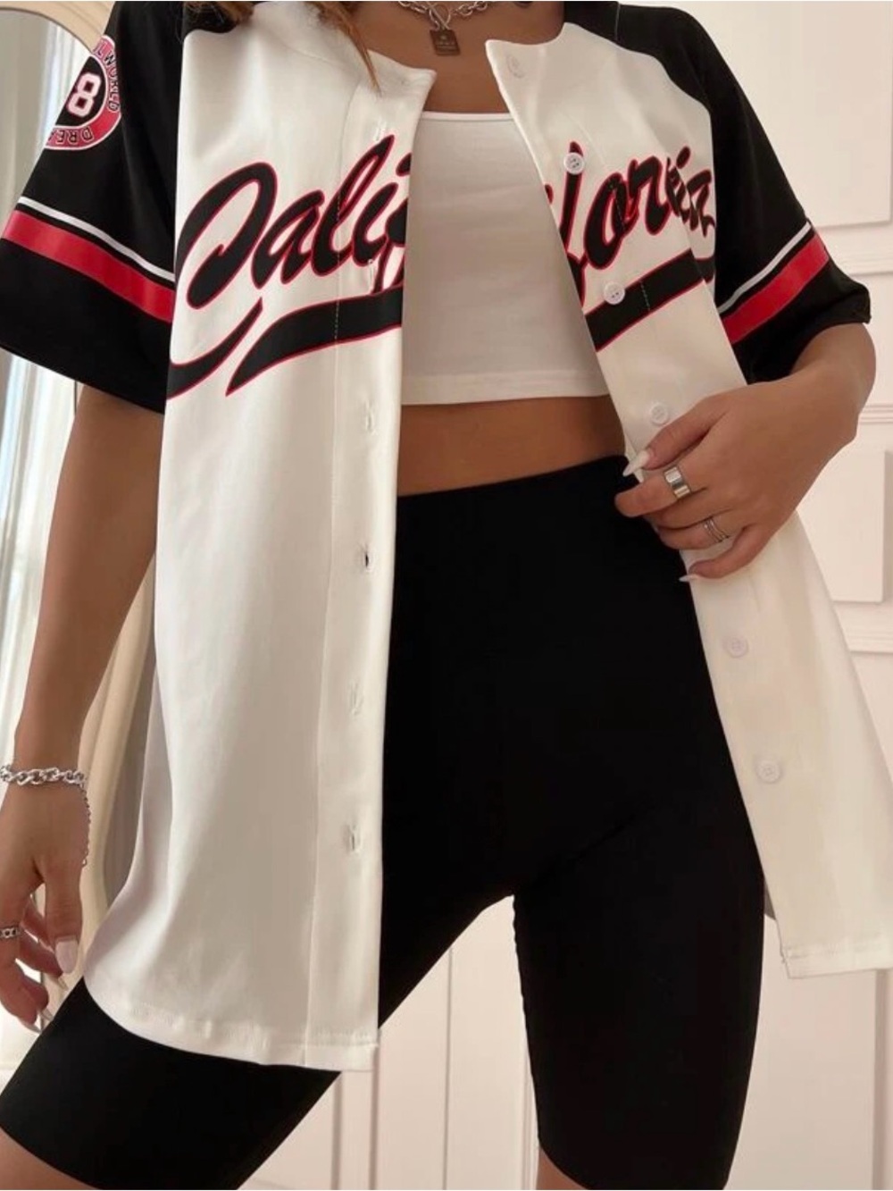 White California Baseball Jersey with Black & Red Accents Size 2